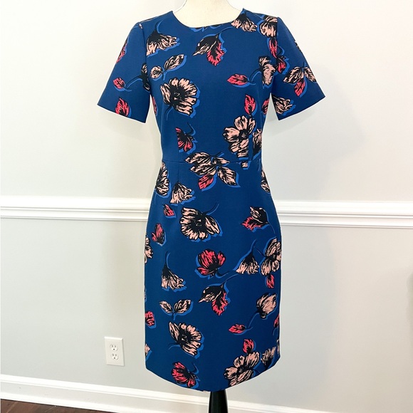 J. Crew Floral Sheath Dress Blue Size 2 - Picture 3 of 9